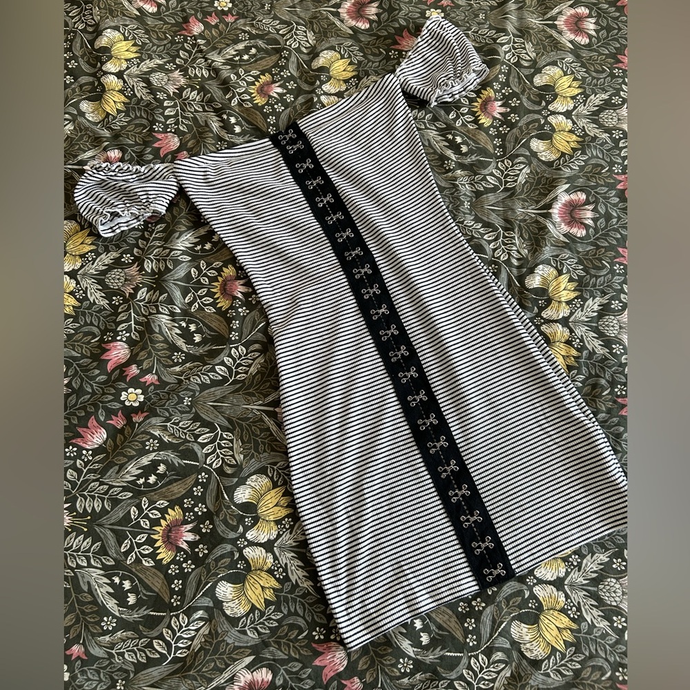 G by Guess Black and White Striped Mini Dress